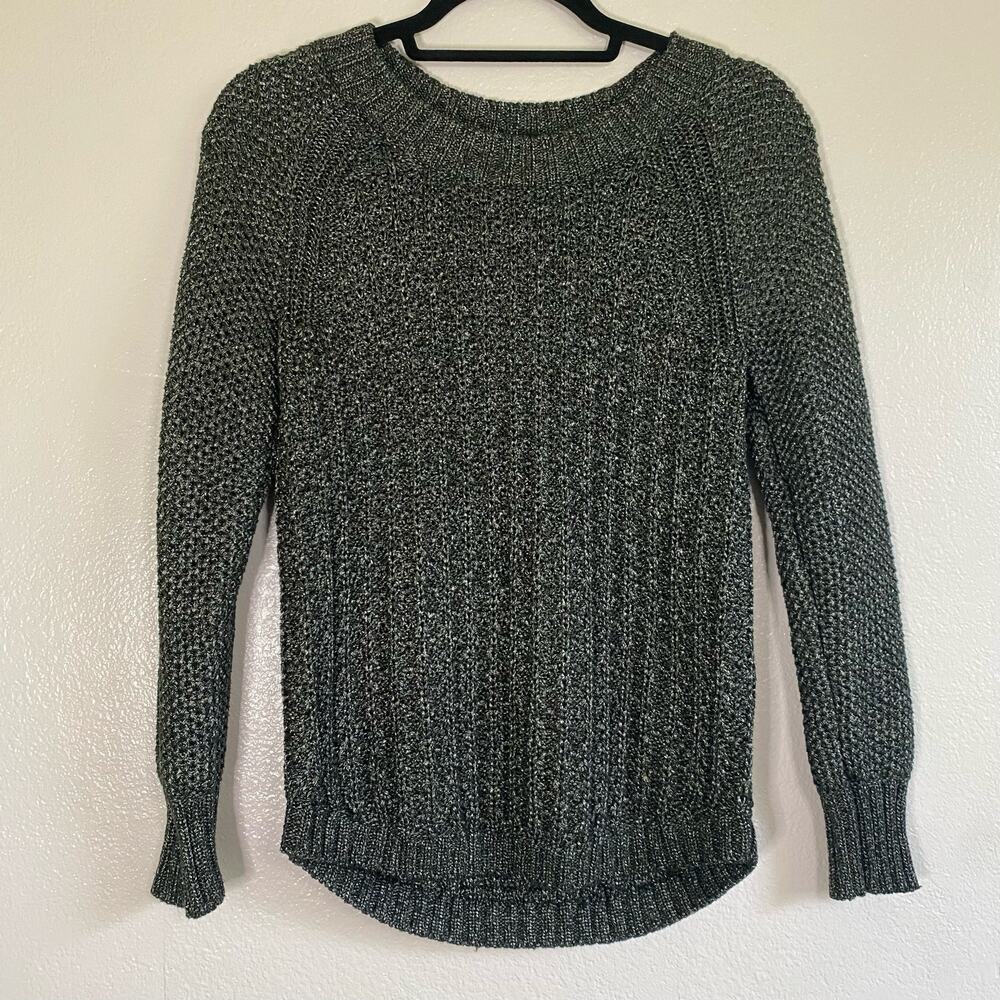 Calvin Klein Metallic Dark Grey Silver Crew Neck Knit Long Sleeve Sweater Size M